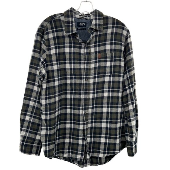 Chaps Men's Brushed Flannel Button Up Shirt Plaid Long Sleeve Size Large - Picture 1 of 9